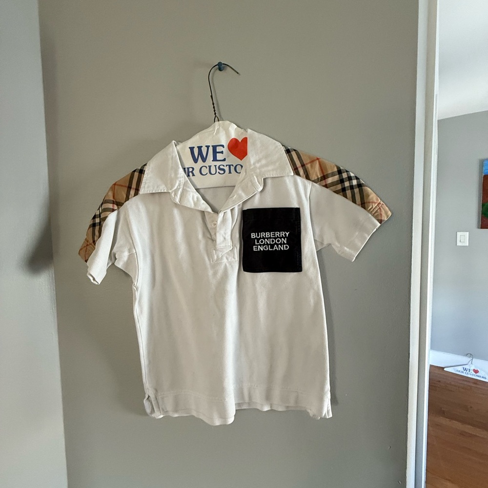Burberry Polo Shirt White and Tan Short Sleeve